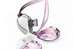 Crystal Heart Shape USB Flash Drive with Necklace