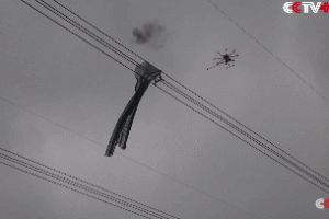 Flamethrower Drone Removes Nylon Net Around an Ultra High Voltage Power Line