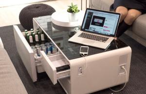 Sobro: Coffee Table with Refrigerator, LED Lighting, Bluetooth Speakers