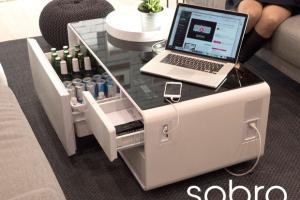 Sobro: Coffee Table with Refrigerator, LED Lighting, Bluetooth Speakers