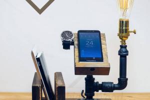 Industrial Pipe Lamp with iPad & iPhone Docking Station