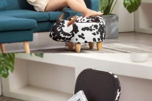 Upholstered Ride-On Cow Ottoman Footrest Stool