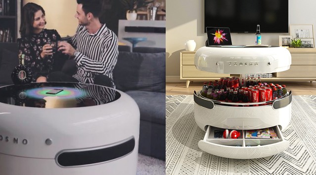 Coosno Smart Coffee Table with Bluetooth Speakers, Google Assistant,  Built-in Fridge