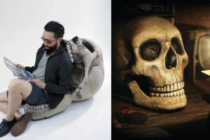 Handmade Skull Chair with Movable Jaw