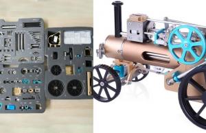 Full Metal Electric Steam Car Model with 270+ Pieces