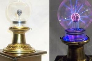 Steampunk Plasma Globe with Antique Wooden Base