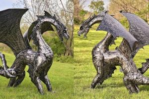 Large Galvanized Metal Dragon for Your Garden