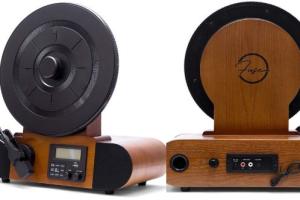 Fuse Vert Vertical Vinyl Record Player with Bluetooth, Alarm, FM Radio