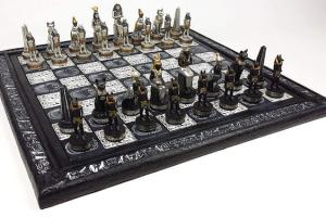 Egyptian Anubis Chess Set with Hieroglyphic Board