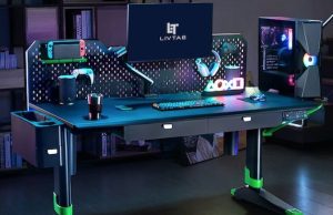 Livtab CyberOne Alexa Compatible Height Adjustable Sit/Stand Gaming Desk