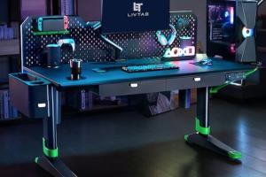 Livtab CyberOne Alexa Compatible Height Adjustable Sit/Stand Gaming Desk