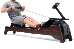 Sunny Health & Fitness Vertical Hydro Bluetooth Wooden Water Rowing Machine