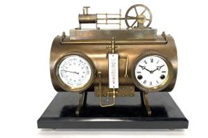 French 8-Day Brass Automaton Steam Engine Clock