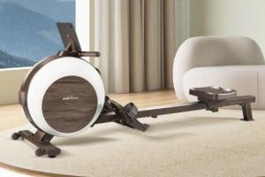mobifitness Luka App Smart Rowing Machine with Wood Grain Design