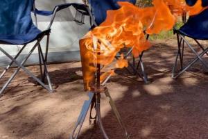 Tripod Torch: Safe Packable Propane Campfire with Vertical Flame Burner